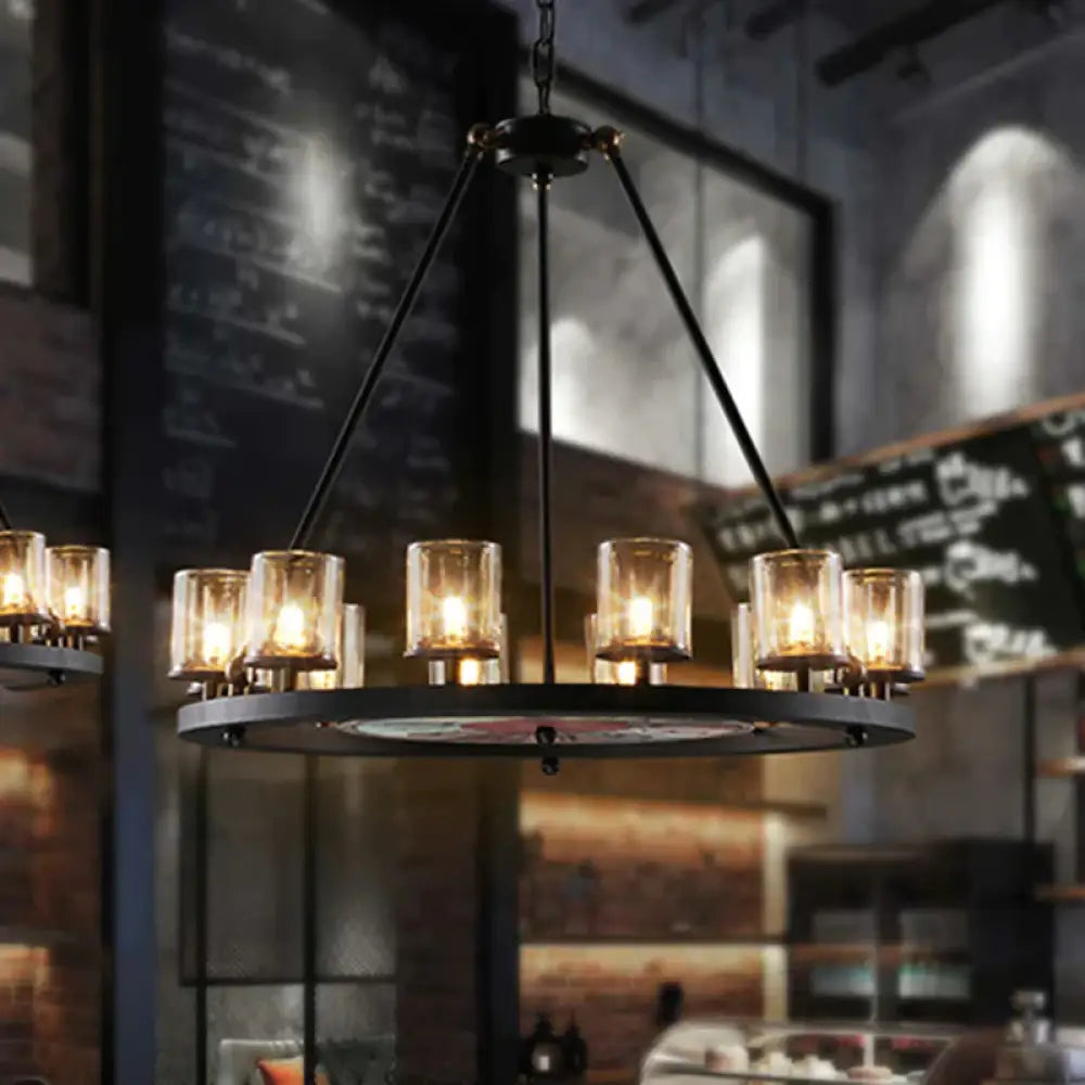Clear Glass Wagon Wheel Hanging Chandelier Classic 12/16 Lights Living Room Pendant Light With