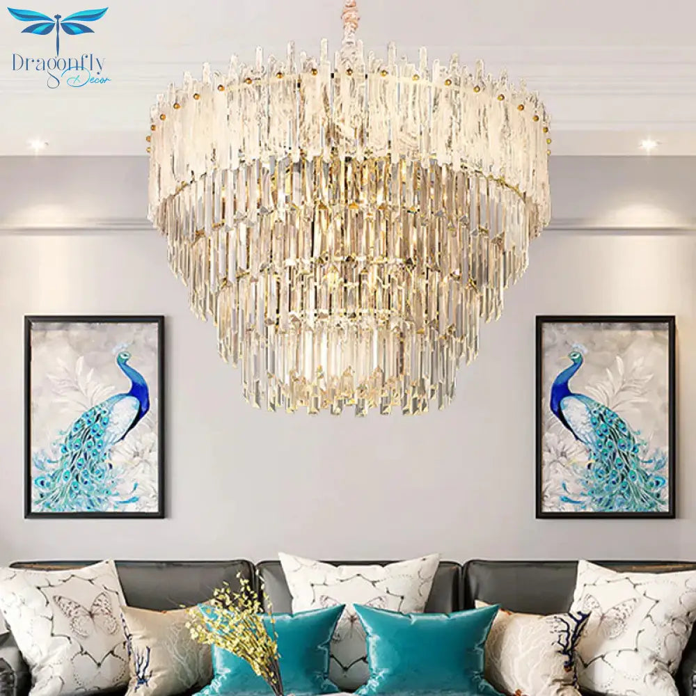 Clear Tri - Sided Crystal Rod Tiered Drop Lamp Modernism 11/23 Lights Living Room Pendant Chandelier