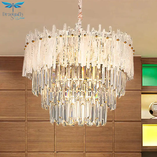 Clear Tri - Sided Crystal Rod Tiered Drop Lamp Modernism 11/23 Lights Living Room Pendant Chandelier