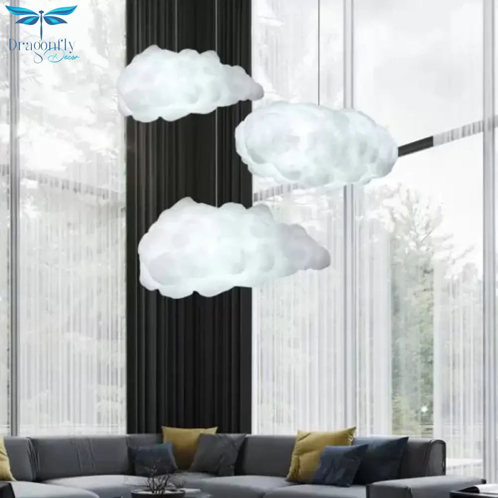Cloudy Hanging Pendant Light Artistry Fabric 1 - Head Living Room Ceiling In White