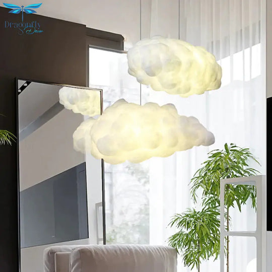 Cloudy Hanging Pendant Light Artistry Fabric 1 - Head Living Room Ceiling In White