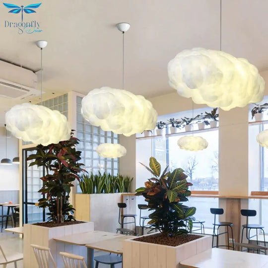 Cloudy Hanging Pendant Light Artistry Fabric 1 - Head Living Room Ceiling In White