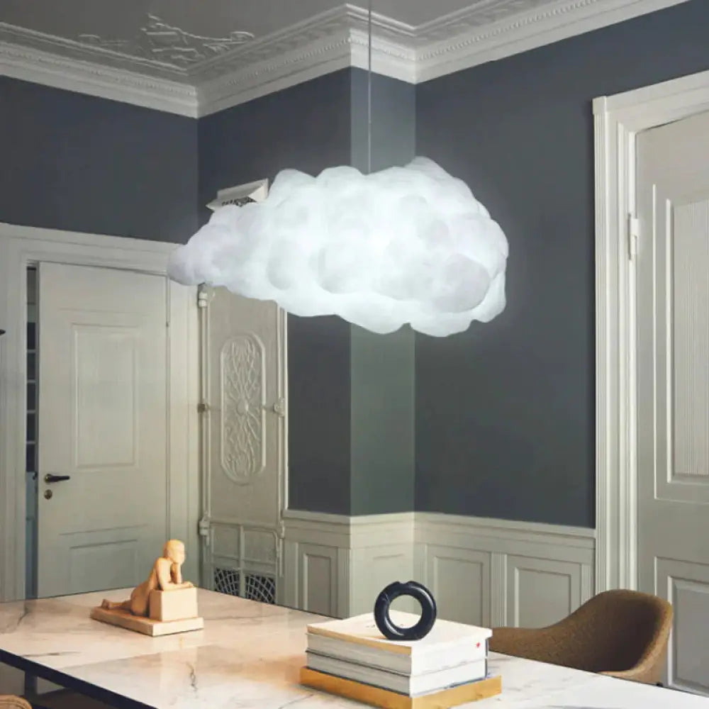 Cloudy Hanging Pendant Light Artistry Fabric 1 - Head Living Room Ceiling In White / B