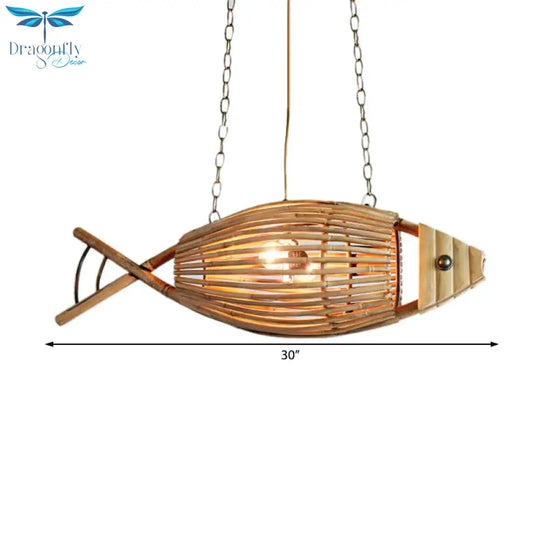 Coastal Style Fish Shaped Chandelier Light Fixture Bamboo 1 Bedroom Suspension Lamp In Beige
