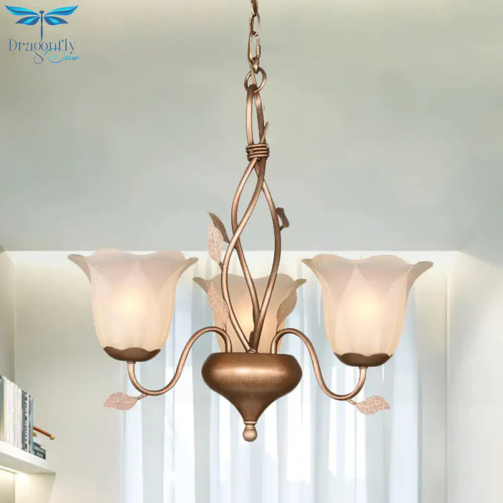 Coffee 3/6/8 Bulbs Chandelier Lamp Vintage Frosted Glass Blossom Hanging Ceiling Light With Leaf