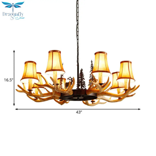 Coffee Paneled Bell Pendant Chandelier Rural Resin 8 Heads Dining Room Hanging Ceiling Light With