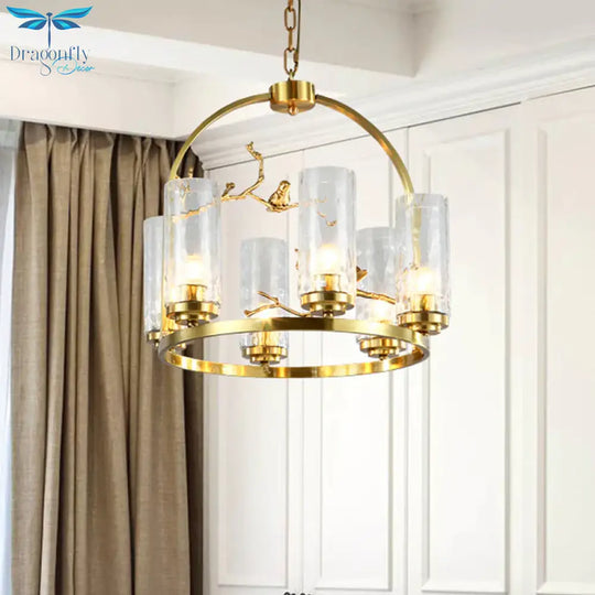 Colonial Cylinder Chandelier 6/8 - Head Clear Dimpled Glass Hanging Ceiling Light For Living Room