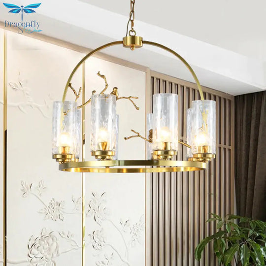 Colonial Cylinder Chandelier 6/8 - Head Clear Dimpled Glass Hanging Ceiling Light For Living Room