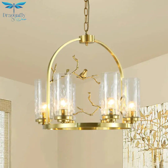 Colonial Cylinder Chandelier 6/8 - Head Clear Dimpled Glass Hanging Ceiling Light For Living Room