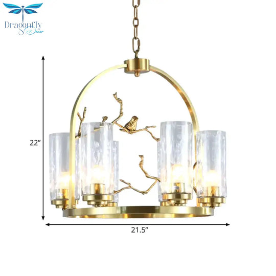 Colonial Cylinder Chandelier 6/8 - Head Clear Dimpled Glass Hanging Ceiling Light For Living Room