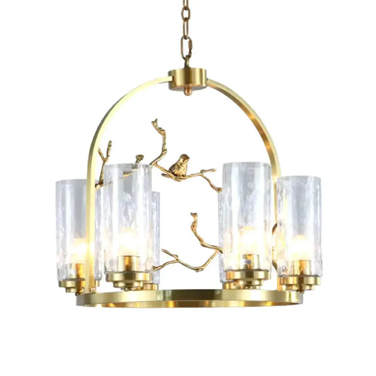 Colonial Cylinder Chandelier 6/8 - Head Clear Dimpled Glass Hanging Ceiling Light For Living Room