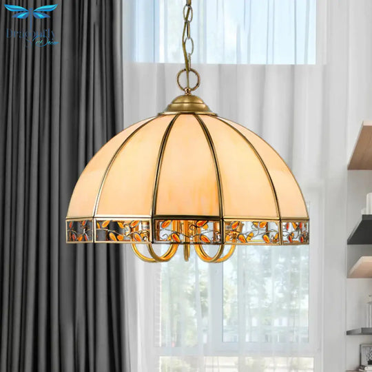 Colonial Dome Chandelier Lighting Fixture 5 Heads Opaline Glass Pendant Ceiling Light In Gold For