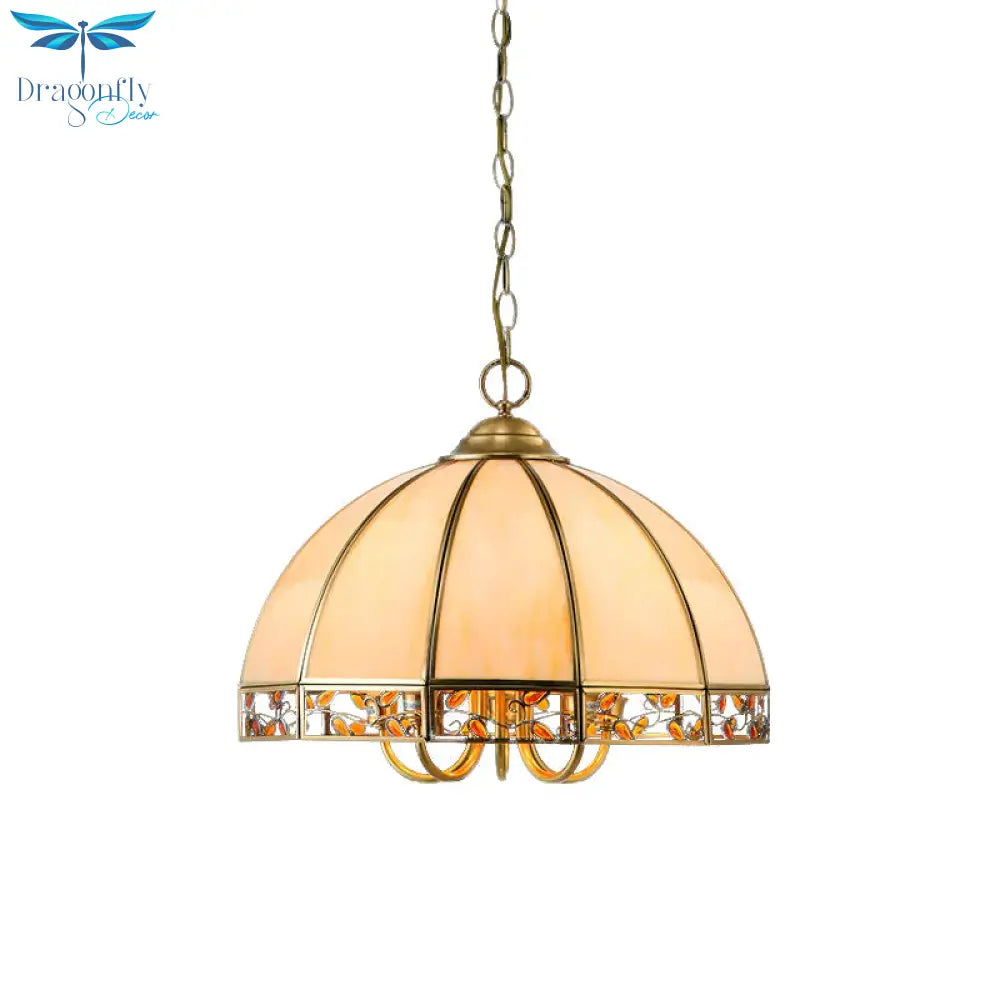 Colonial Dome Chandelier Lighting Fixture 5 Heads Opaline Glass Pendant Ceiling Light In Gold For