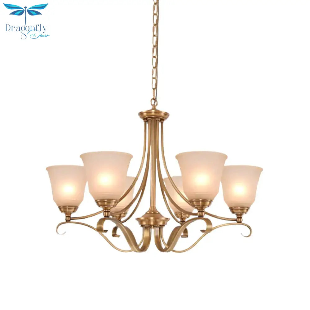 Colonialism Flared Chandelier Light Fixture 5/6 Bulbs Opal Glass Suspension Lamp In Gold With