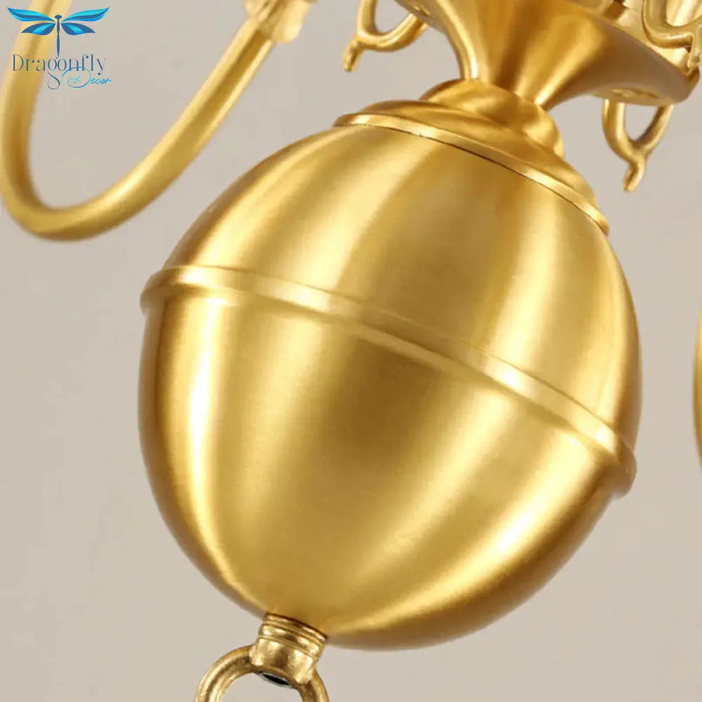 Colonialist Candle Hanging Pendant 6 Heads Metal Chandelier Lighting Fixture In Gold For Kitchen