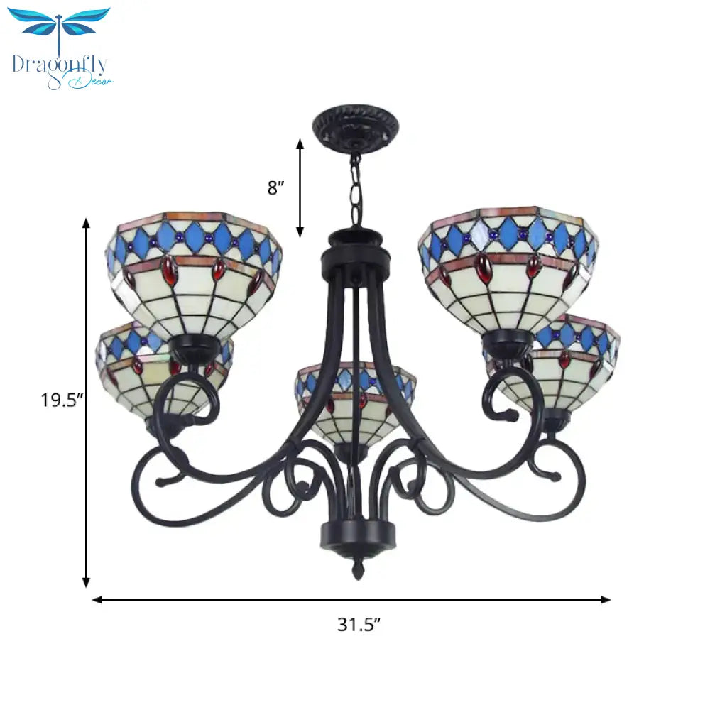 Colorful Glass Bowl Chandelier With Hanging Chain 5 Lights Baroque Pendant Light In Shopify Beige