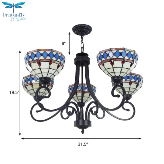 Colorful Glass Bowl Chandelier With Hanging Chain 5 Lights Baroque Pendant Light In Shopify Beige