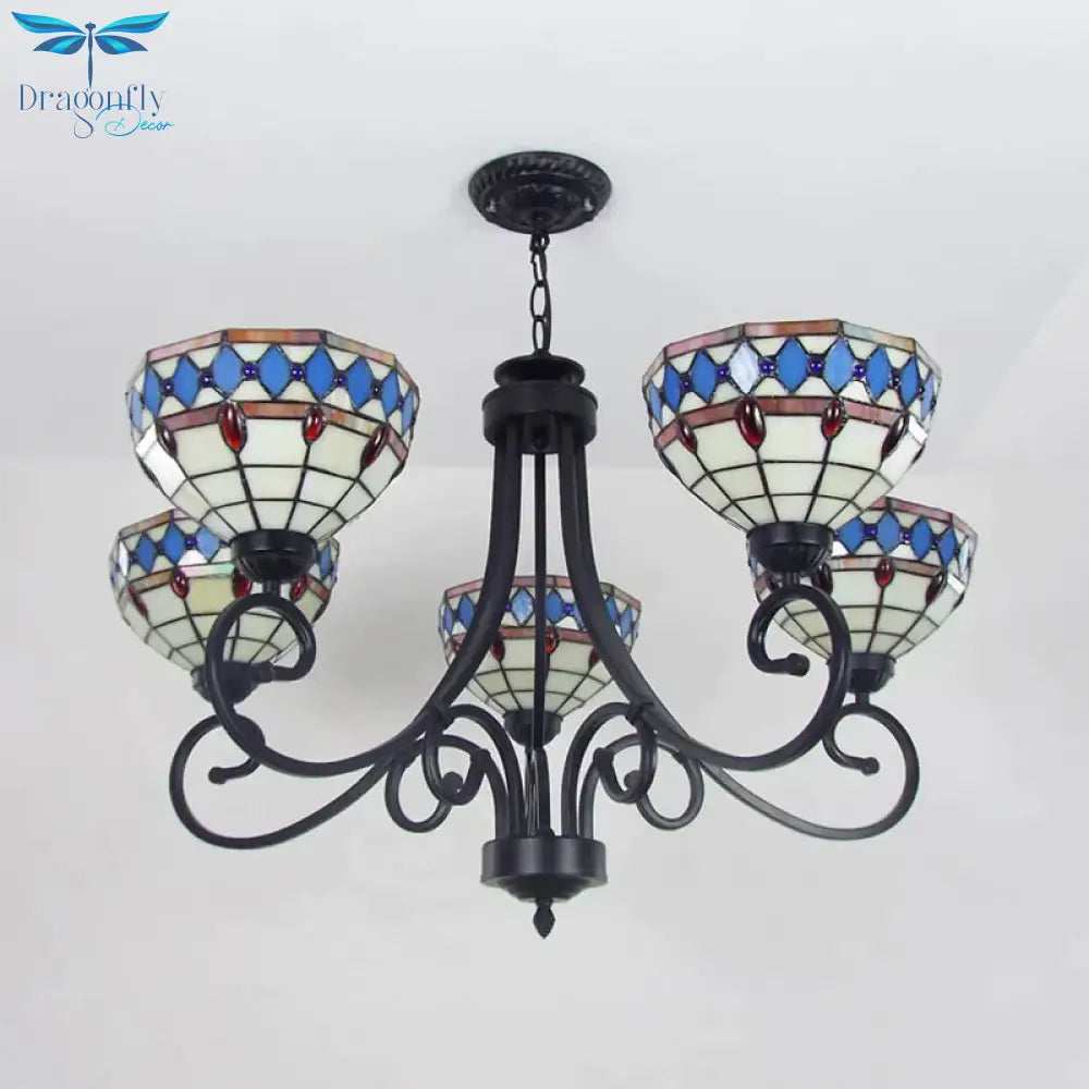 Colorful Glass Bowl Chandelier With Hanging Chain 5 Lights Baroque Pendant Light In Shopify Beige