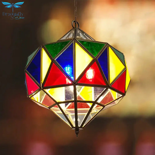 Colorful Glass Brass Chandelier Top Shape 3 Lights Arab Hanging Ceiling Light With Adjustable Chain
