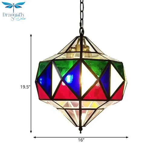 Colorful Glass Brass Chandelier Top Shape 3 Lights Arab Hanging Ceiling Light With Adjustable Chain