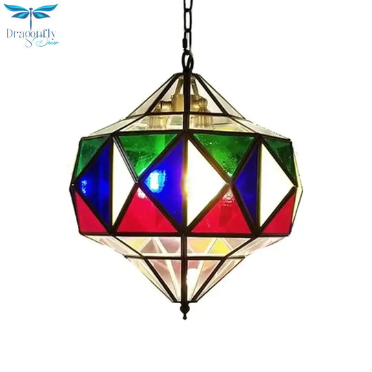 Colorful Glass Brass Chandelier Top Shape 3 Lights Arab Hanging Ceiling Light With Adjustable Chain