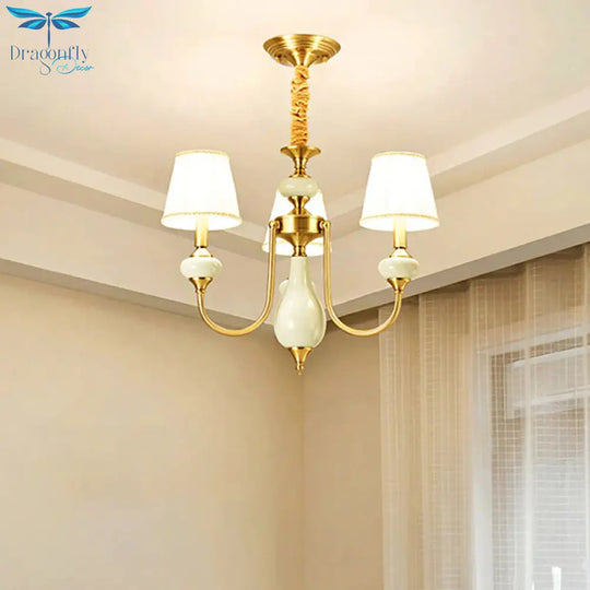 Cone Dining Room Chandelier Lamp Country Fabric 3/6 - Light Brass Finish Pendant Lighting Fixture