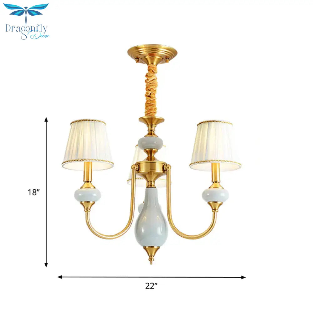Cone Dining Room Chandelier Lamp Country Fabric 3/6 - Light Brass Finish Pendant Lighting Fixture
