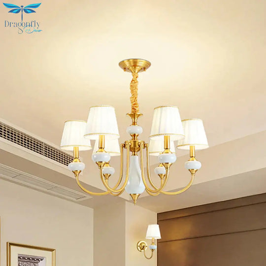 Cone Dining Room Chandelier Lamp Country Fabric 3/6 - Light Brass Finish Pendant Lighting Fixture