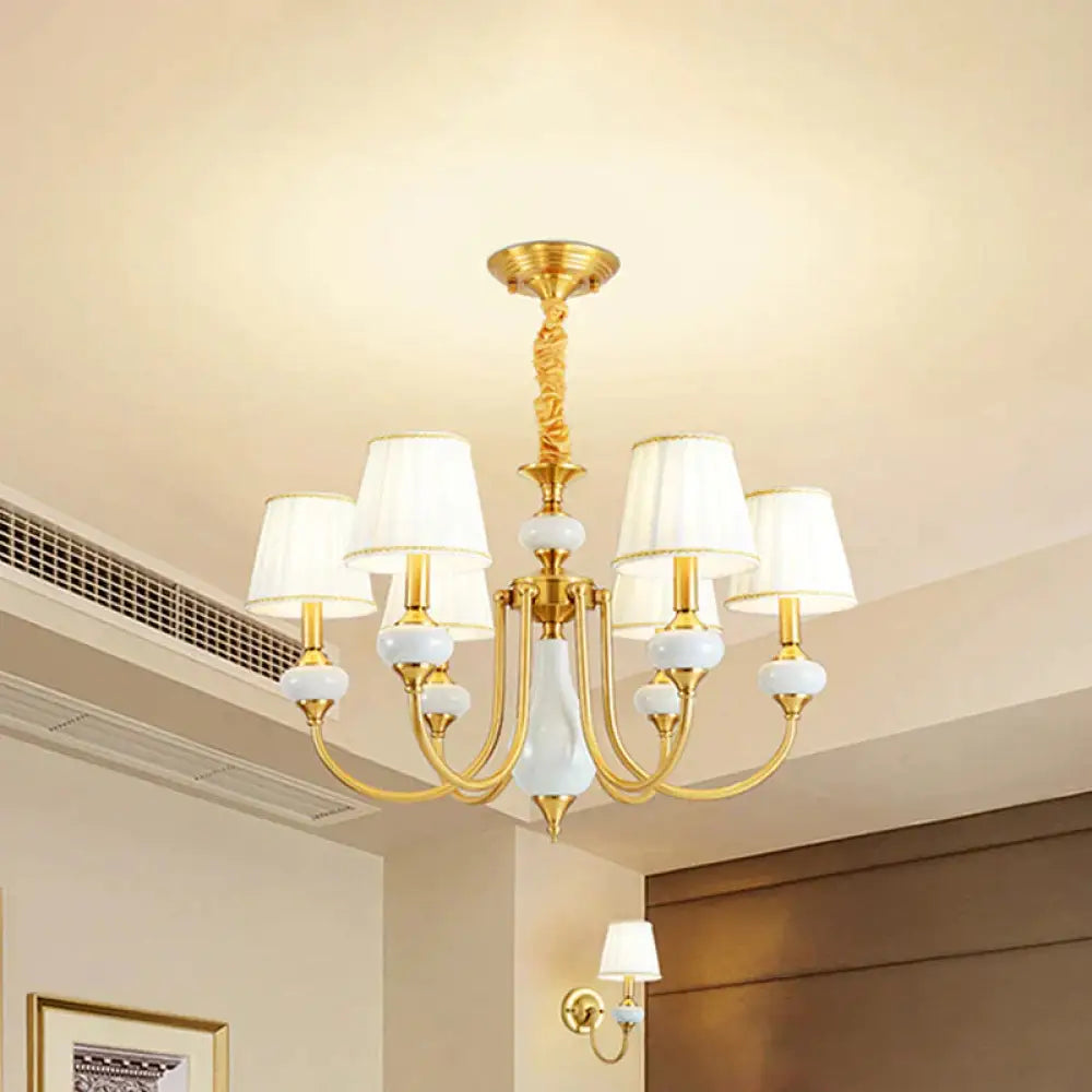Cone Dining Room Chandelier Lamp Country Fabric 3/6 - Light Brass Finish Pendant Lighting Fixture 6