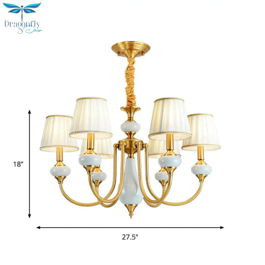 Cone Dining Room Chandelier Lamp Country Fabric 3/6 - Light Brass Finish Pendant Lighting Fixture