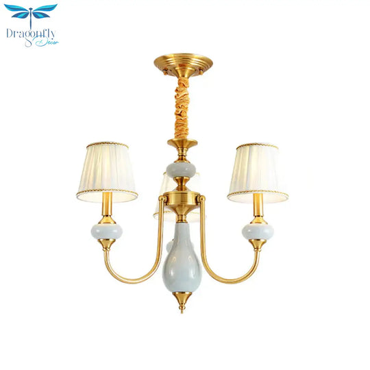 Cone Dining Room Chandelier Lamp Country Fabric 3/6 - Light Brass Finish Pendant Lighting Fixture