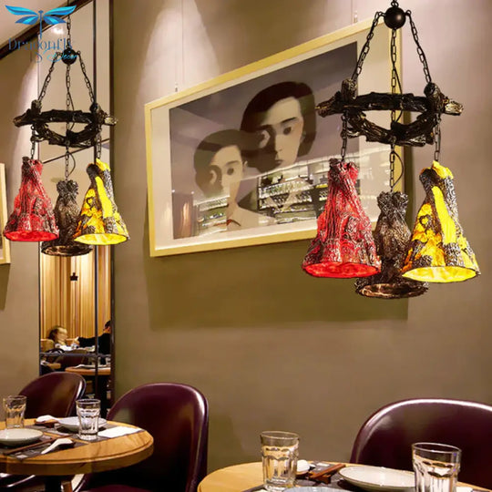 Cone Dining Room Hanging Lamp Vintage Resin 3 - Bulb Black Chandelier Pendant Light With Curved