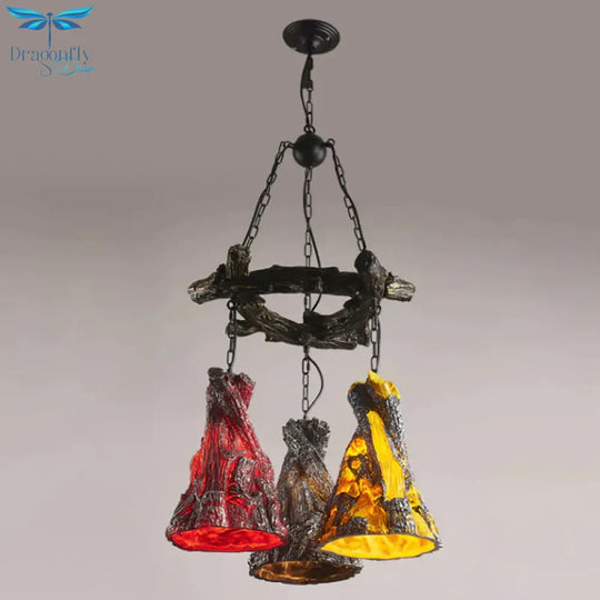 Cone Dining Room Hanging Lamp Vintage Resin 3 - Bulb Black Chandelier Pendant Light With Curved