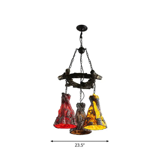 Cone Dining Room Hanging Lamp Vintage Resin 3 - Bulb Black Chandelier Pendant Light With Curved