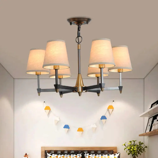 Cone Fabric Pendant Chandelier Country 3/6/8 Heads Hanging Ceiling Light In Black For Living Room 6