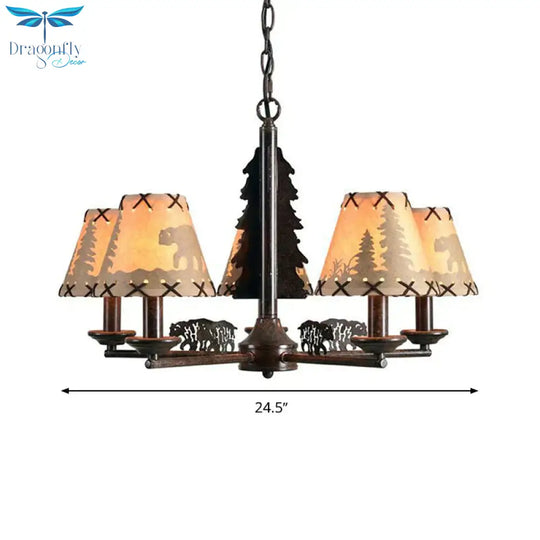 Cone Metal Chandelier Lighting Fixture Rural 5 Heads Dining Room Hanging Ceiling Light In Black