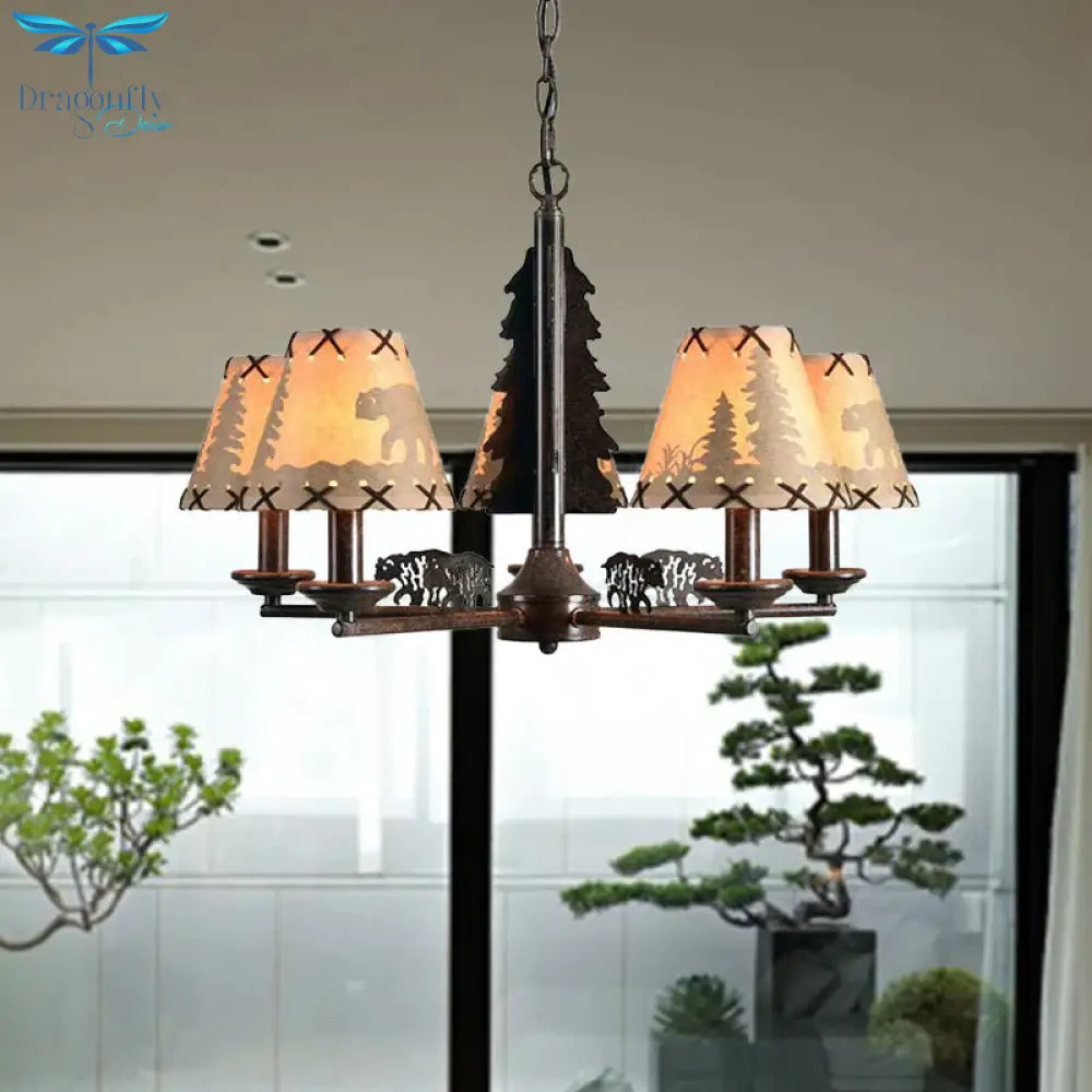 Cone Metal Chandelier Lighting Fixture Rural 5 Heads Dining Room Hanging Ceiling Light In Black