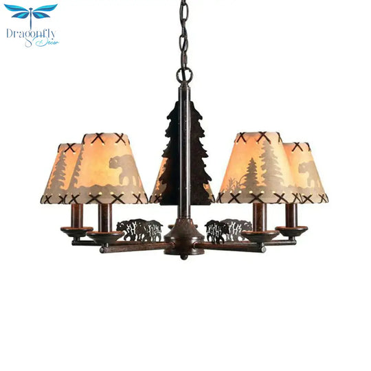 Cone Metal Chandelier Lighting Fixture Rural 5 Heads Dining Room Hanging Ceiling Light In Black