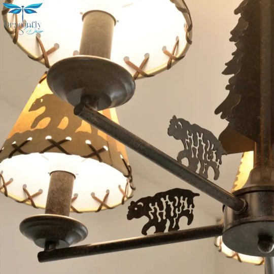 Cone Metal Chandelier Lighting Fixture Rural 5 Heads Dining Room Hanging Ceiling Light In Black