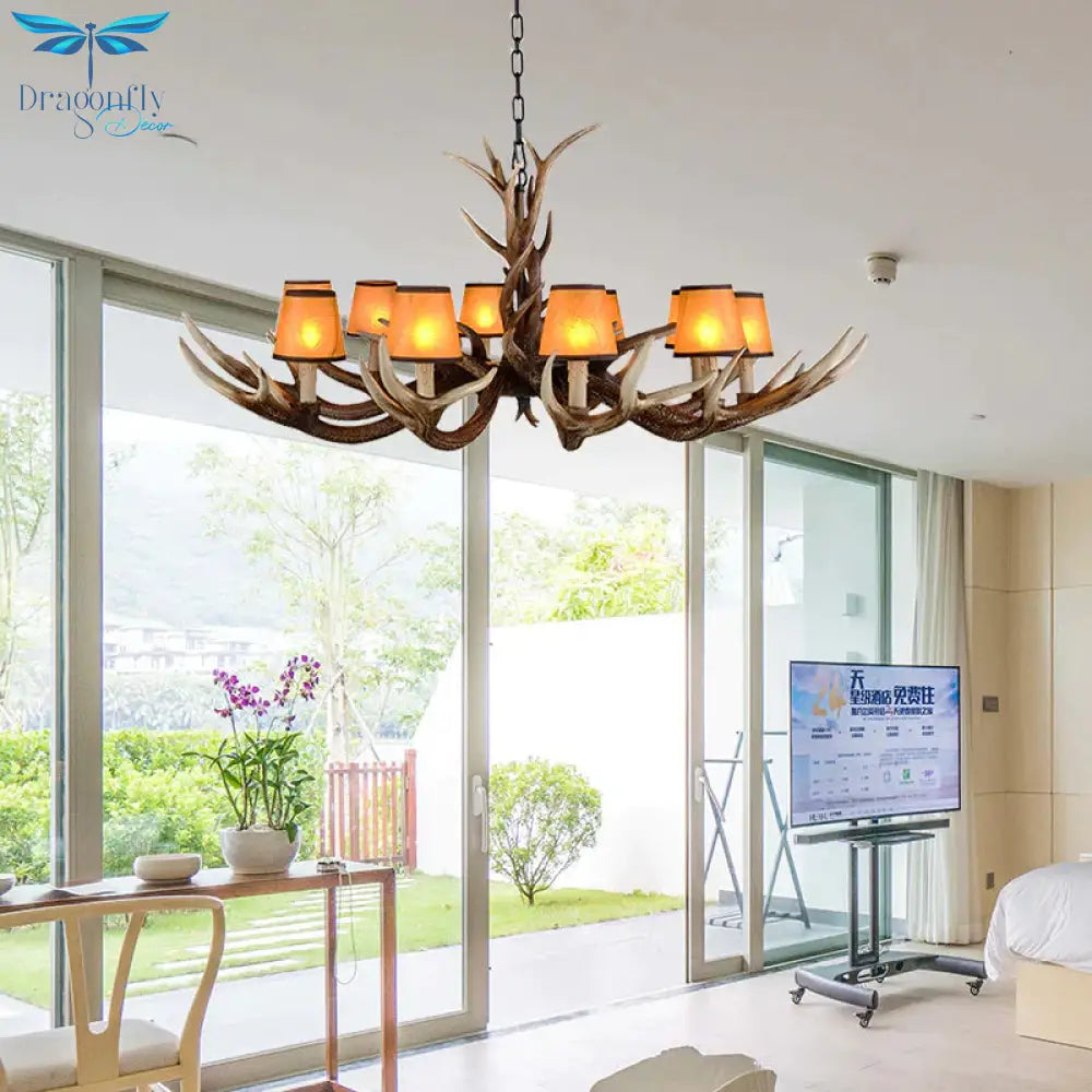 Cone Resin Ceiling Lamp Traditional 6/8/10 - Head Living Room Chandelier Pendant Light With