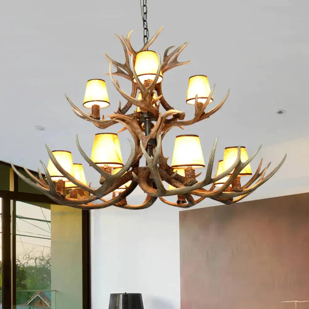 Cone Resin Pendant Lighting Traditional 3/5/6 - Bulb Living Room Chandelier Light With Deer Antler