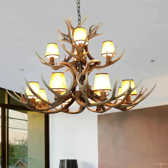 Cone Resin Pendant Lighting Traditional 3/5/6 - Bulb Living Room Chandelier Light With Deer Antler