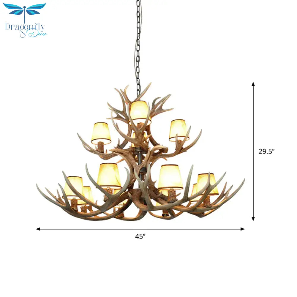 Cone Resin Pendant Lighting Traditional 3/5/6 - Bulb Living Room Chandelier Light With Deer Antler