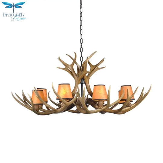 Cone Resin Pendant Lighting Traditional 3/5/6 - Bulb Living Room Chandelier Light With Deer Antler