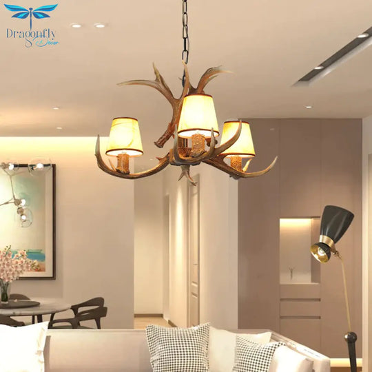 Cone Resin Pendant Lighting Traditional 3/5/6 - Bulb Living Room Chandelier Light With Deer Antler