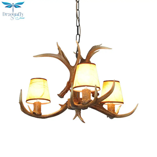 Cone Resin Pendant Lighting Traditional 3/5/6 - Bulb Living Room Chandelier Light With Deer Antler