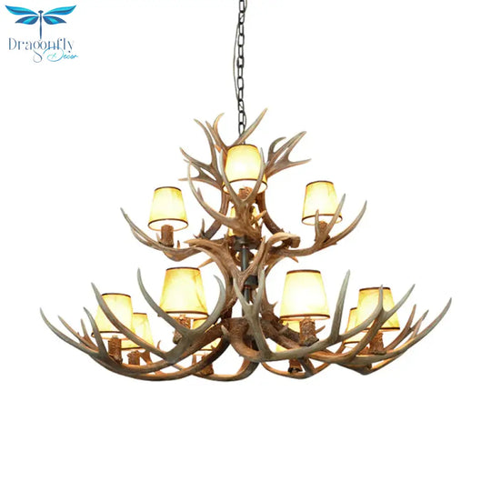 Cone Resin Pendant Lighting Traditional 3/5/6 - Bulb Living Room Chandelier Light With Deer Antler