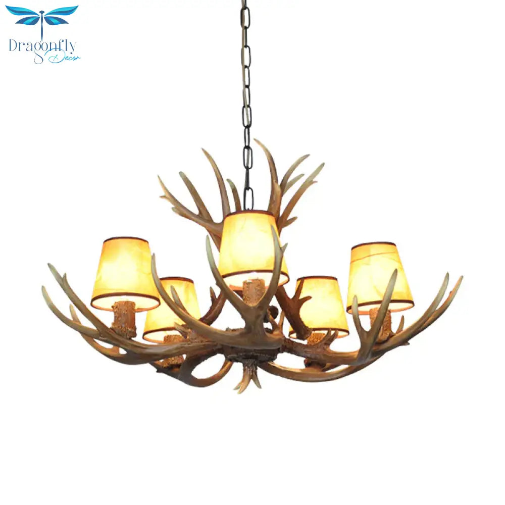 Cone Resin Pendant Lighting Traditional 3/5/6 - Bulb Living Room Chandelier Light With Deer Antler