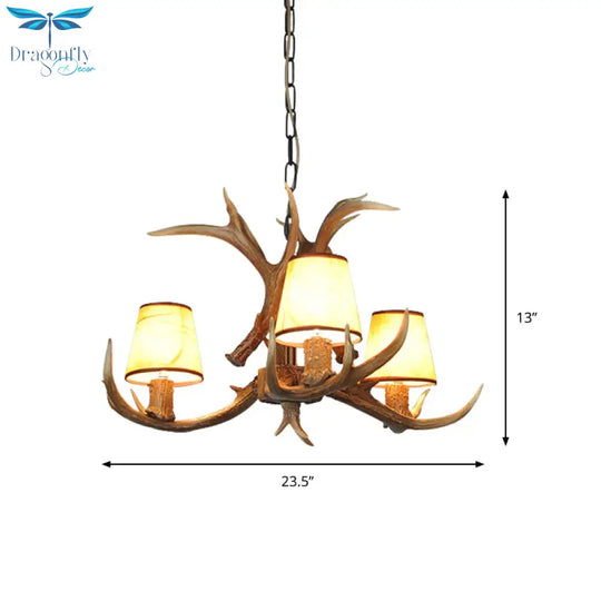 Cone Resin Pendant Lighting Traditional 3/5/6 - Bulb Living Room Chandelier Light With Deer Antler