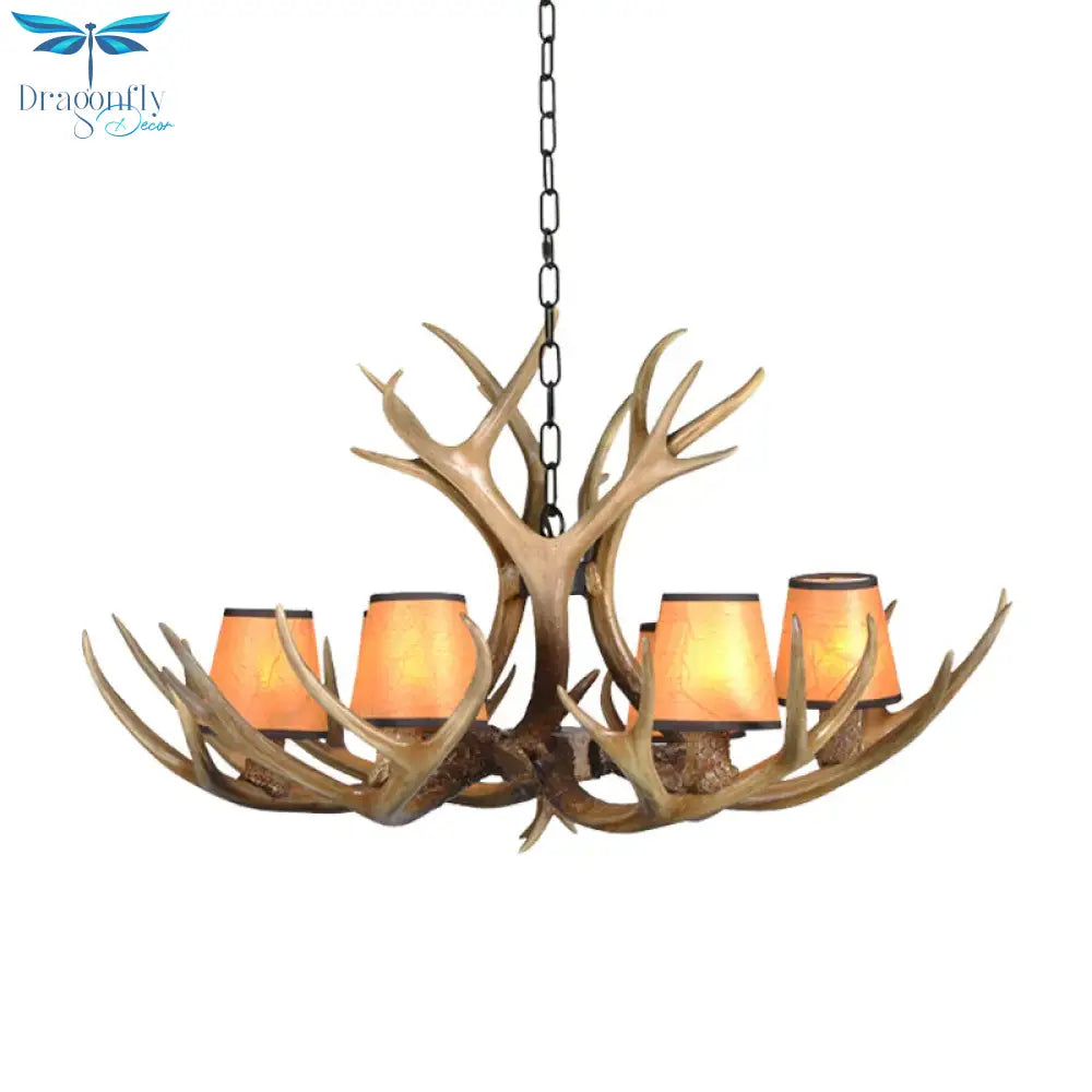 Cone Resin Pendant Lighting Traditional 3/5/6 - Bulb Living Room Chandelier Light With Deer Antler